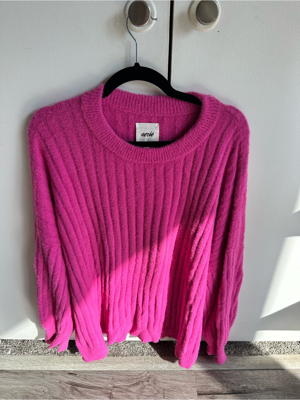 Aerie Women's Ribbed Crewneck Sweater in hot Pink